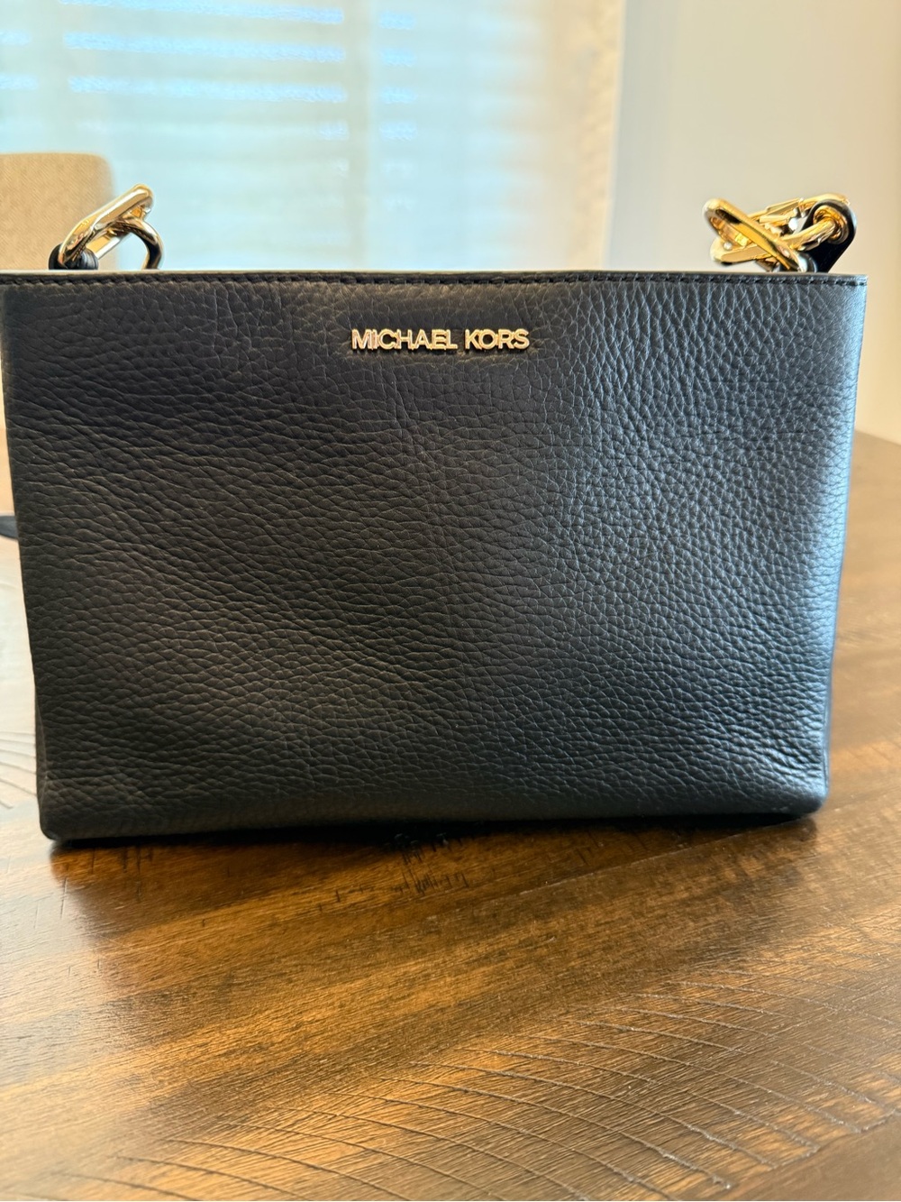 Michael Kors Black Pebbled Leather Crossbody with Gold Hardware